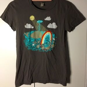 American Apparel Cartoon Sea Animals Print T-Shirt Size M (very tiny)